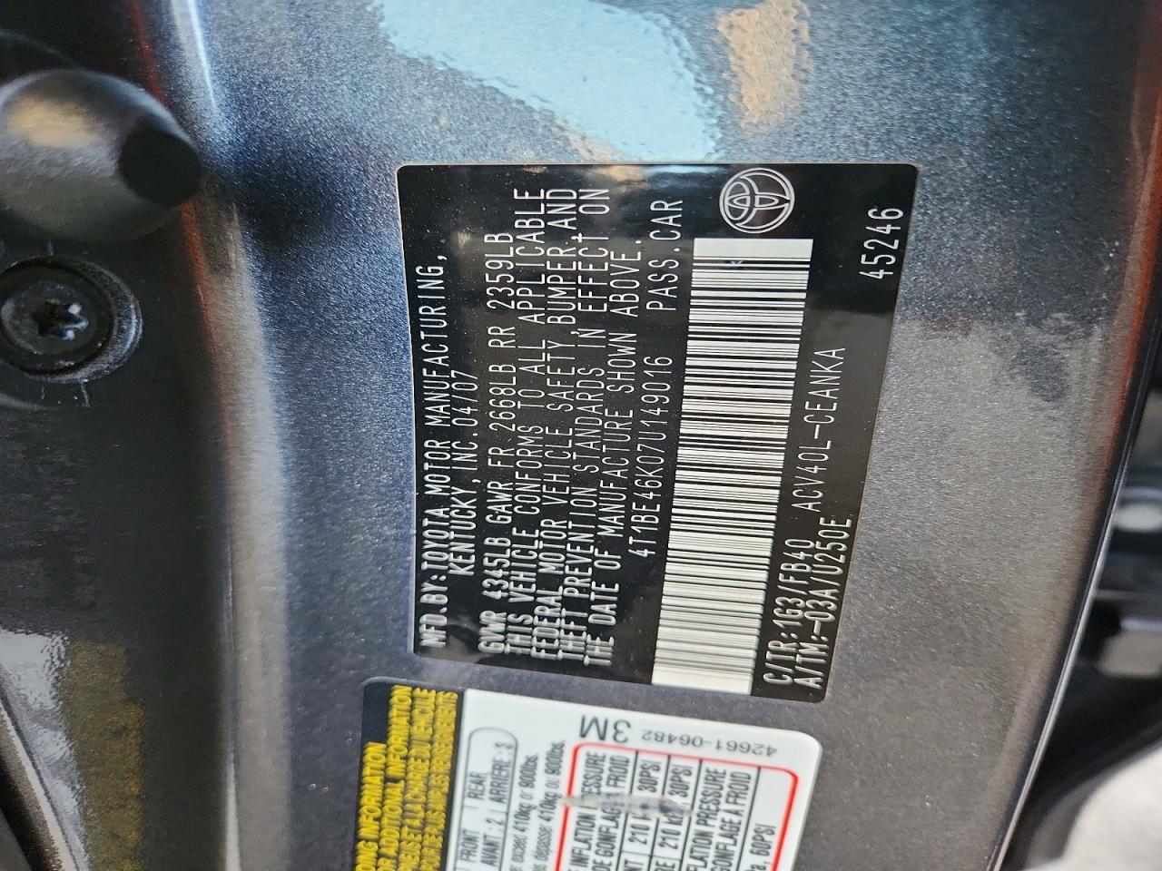 2007 Toyota Camry Le Gray vin: 4T1BE46K07U149016