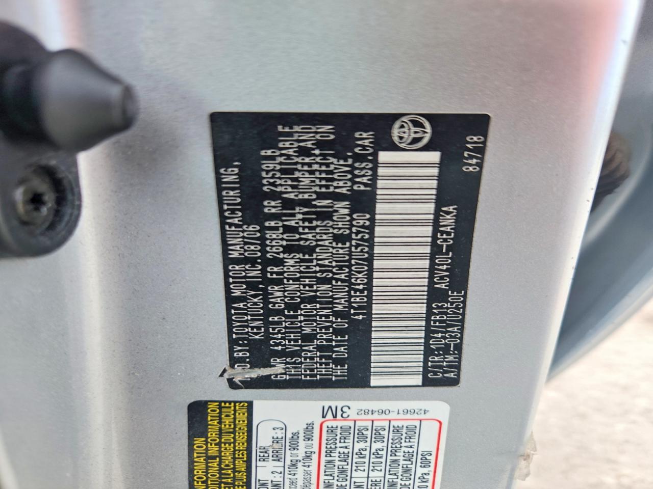 2007 Toyota Camry Le Silver vin: 4T1BE46K07U575790