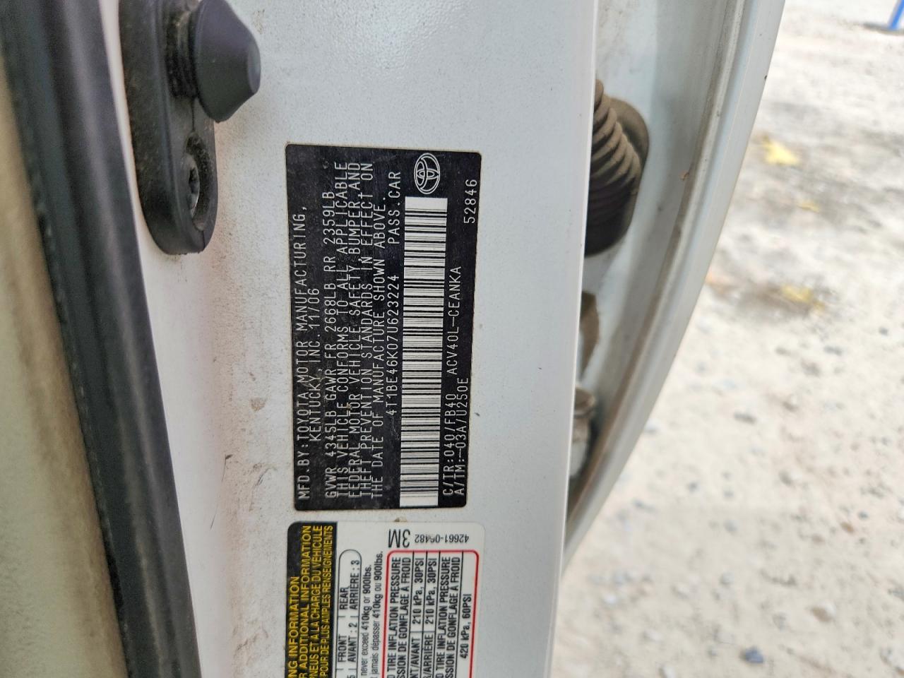 2007 Toyota Camry Le White vin: 4T1BE46K07U623224