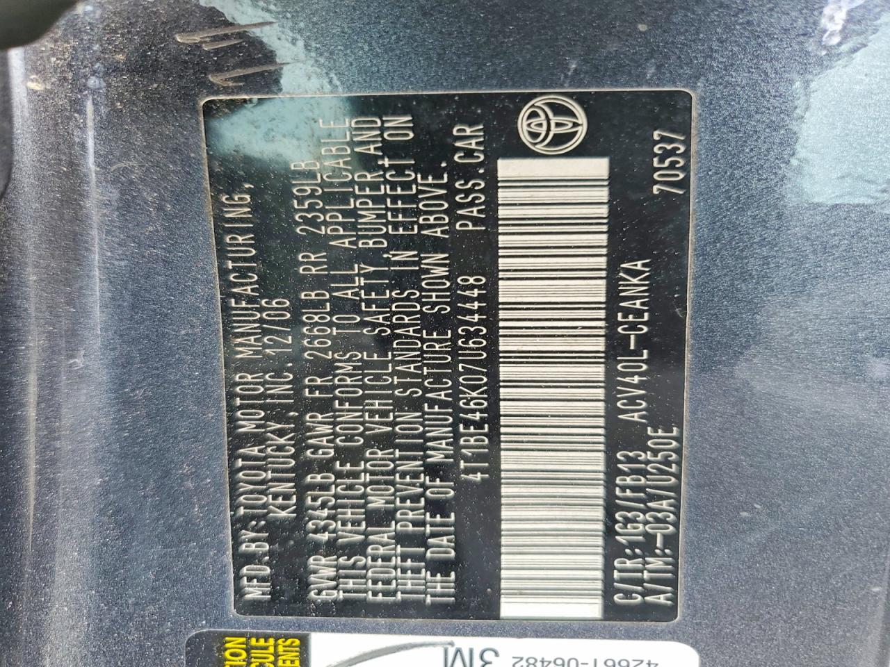 2007 Toyota Camry Le Gray vin: 4T1BE46K07U634448