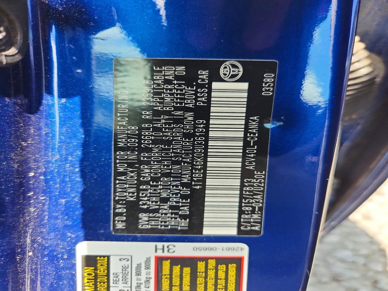 2009 Toyota Camry Le Blue vin: 4T1BE46K09U361949