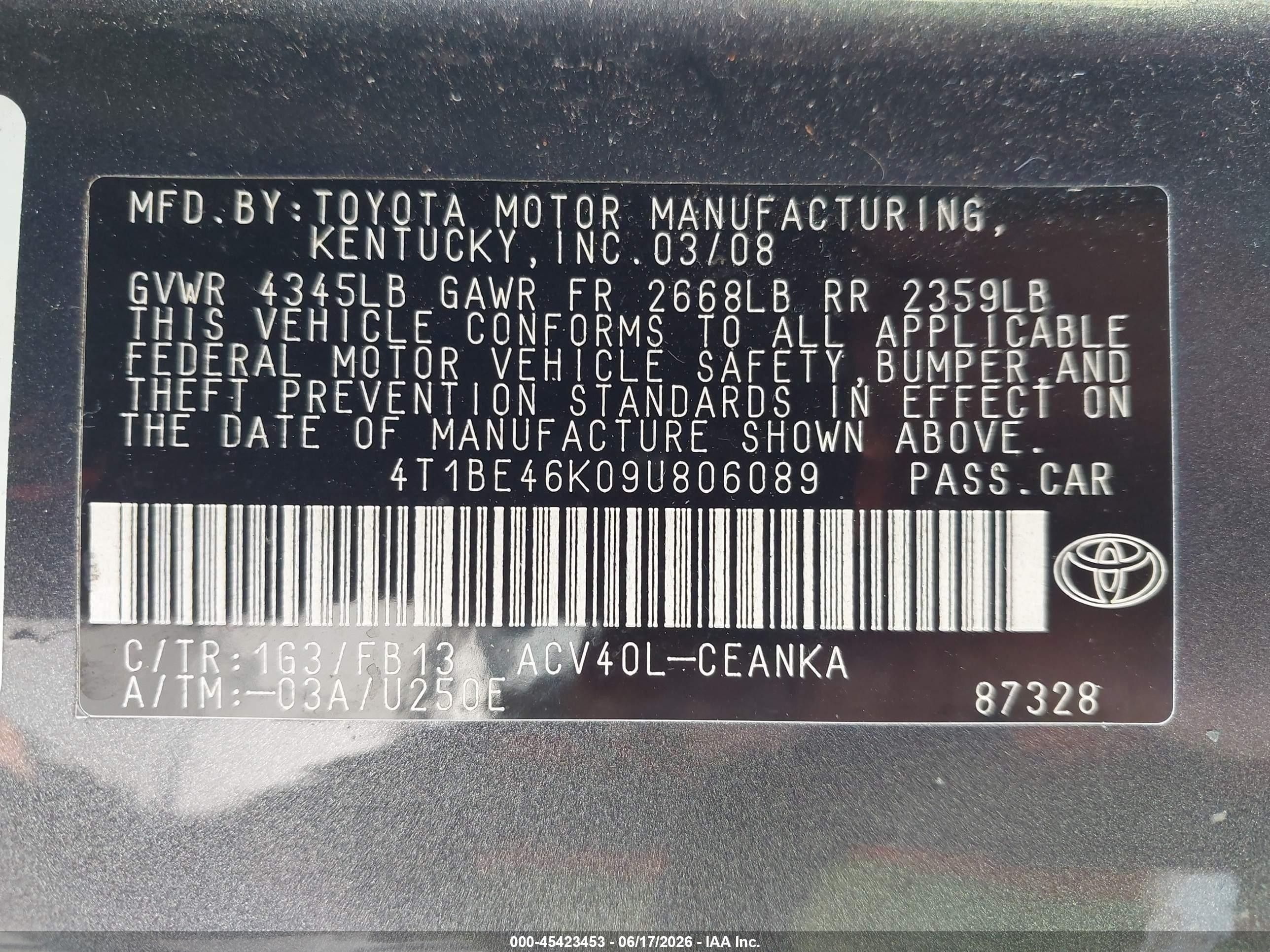 2009 Toyota Camry Le Синий vin: 4T1BE46K09U806089