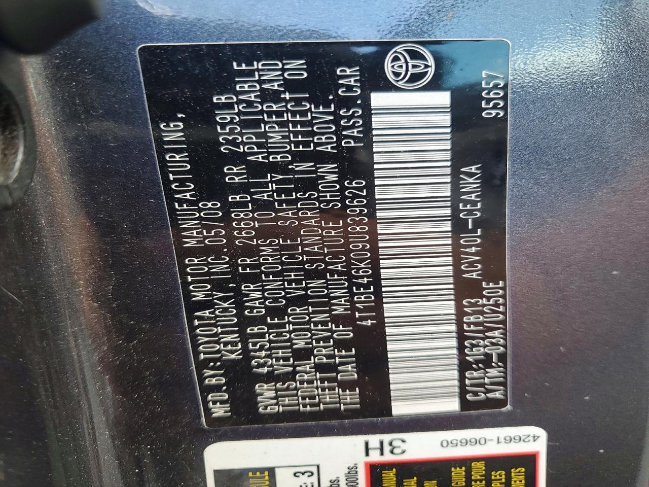2009 Toyota Camry Le Gray vin: 4T1BE46K09U839626