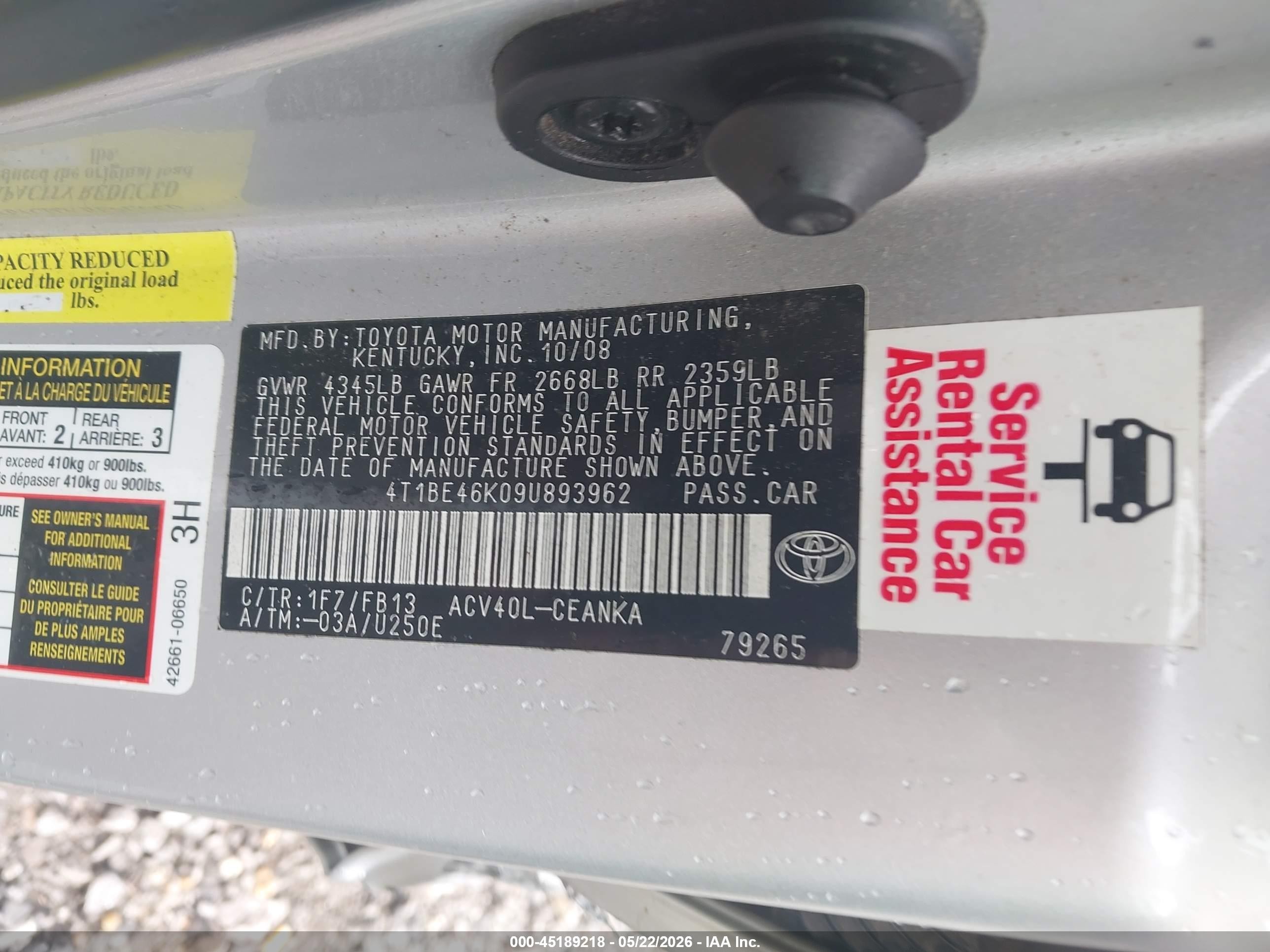 2009 Toyota Camry   Silver vin: 4T1BE46K09U893962