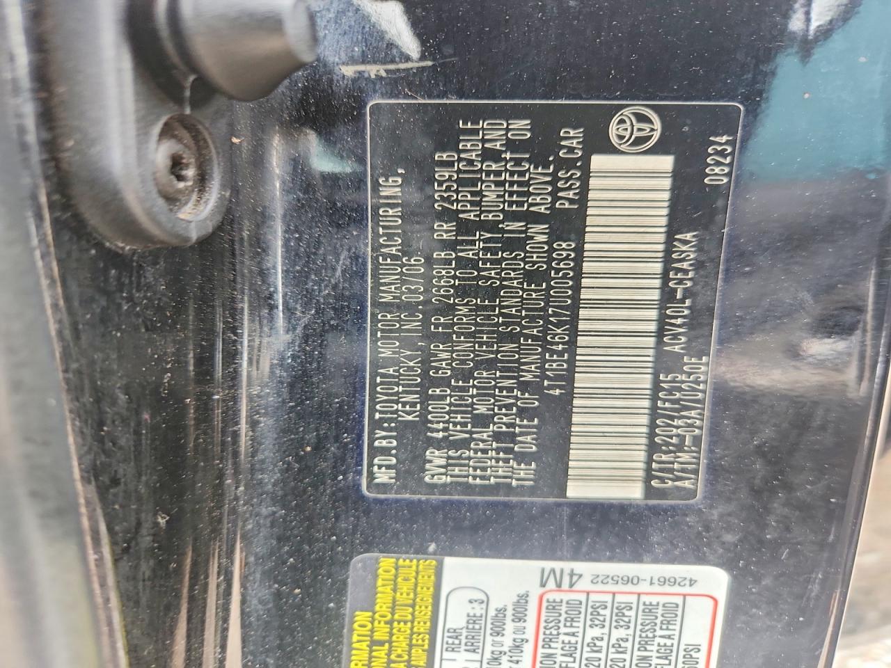 2007 Toyota Camry Se Black vin: 4T1BE46K17U005698