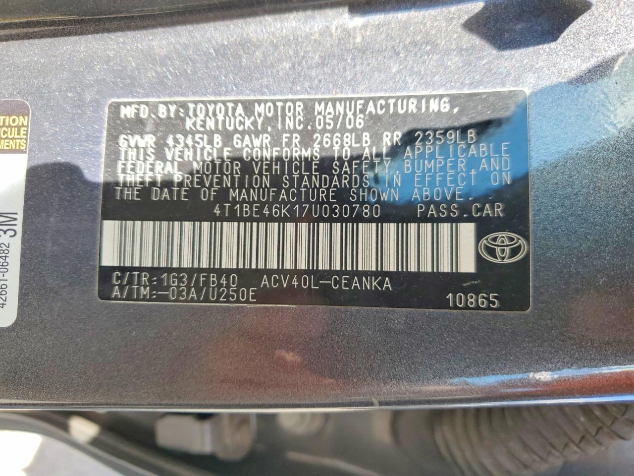 2007 Toyota Camry Le Gray vin: 4T1BE46K17U030780