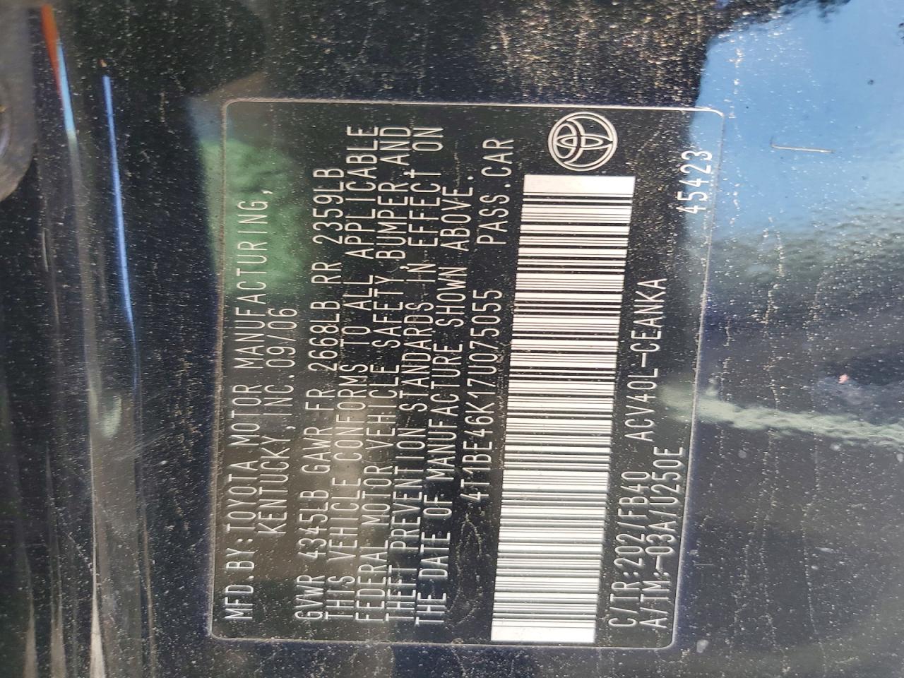 2007 Toyota Camry Le Black vin: 4T1BE46K17U075055