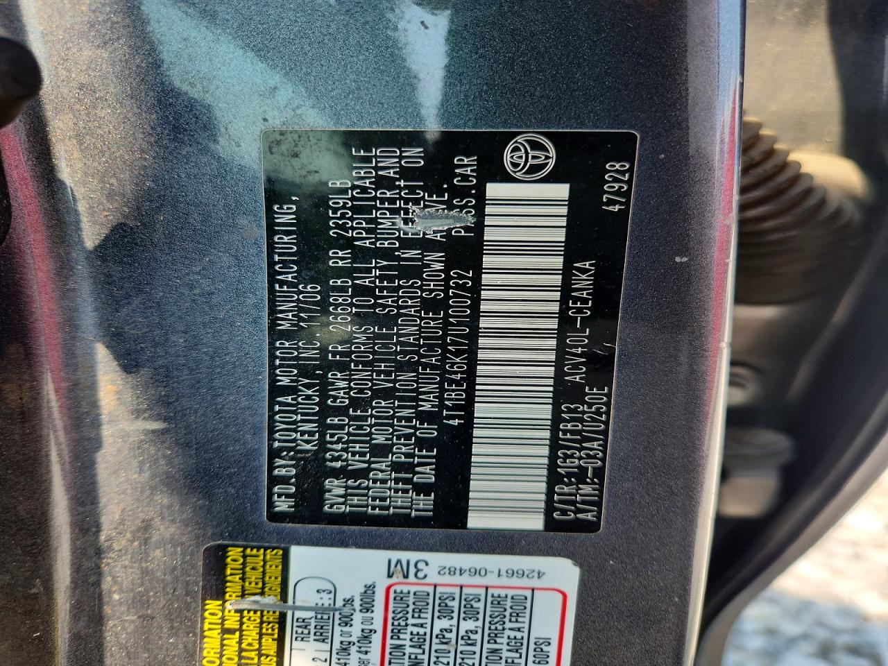 2007 Toyota Camry Le Charcoal vin: 4T1BE46K17U100732
