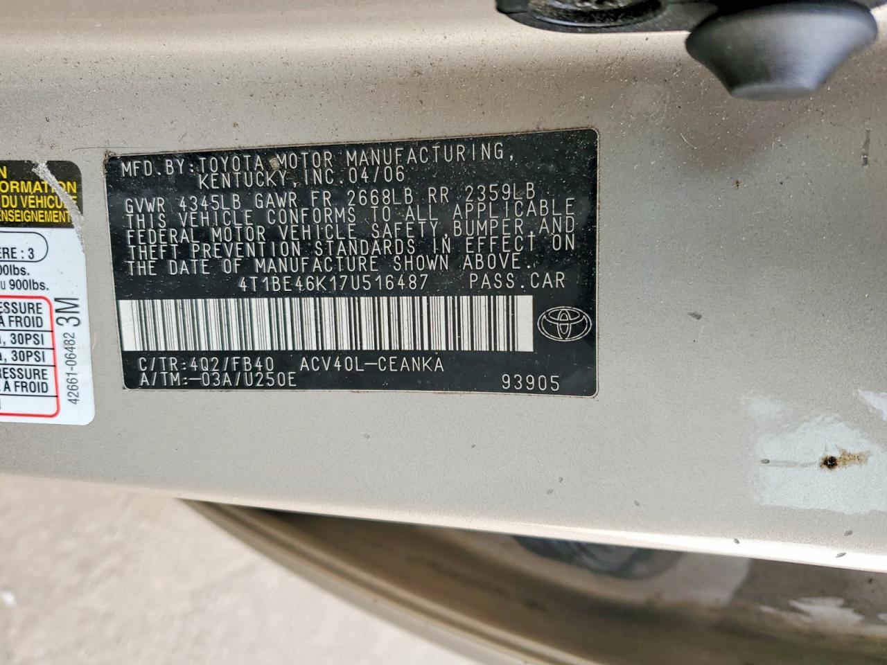 2007 Toyota Camry Tan vin: 4T1BE46K17U516487