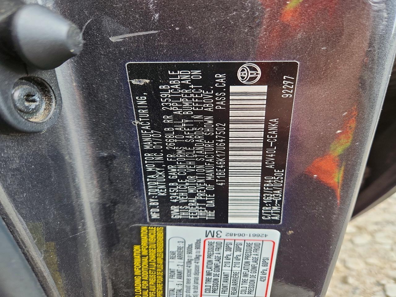 2007 Toyota Camry Le Charcoal vin: 4T1BE46K17U647502