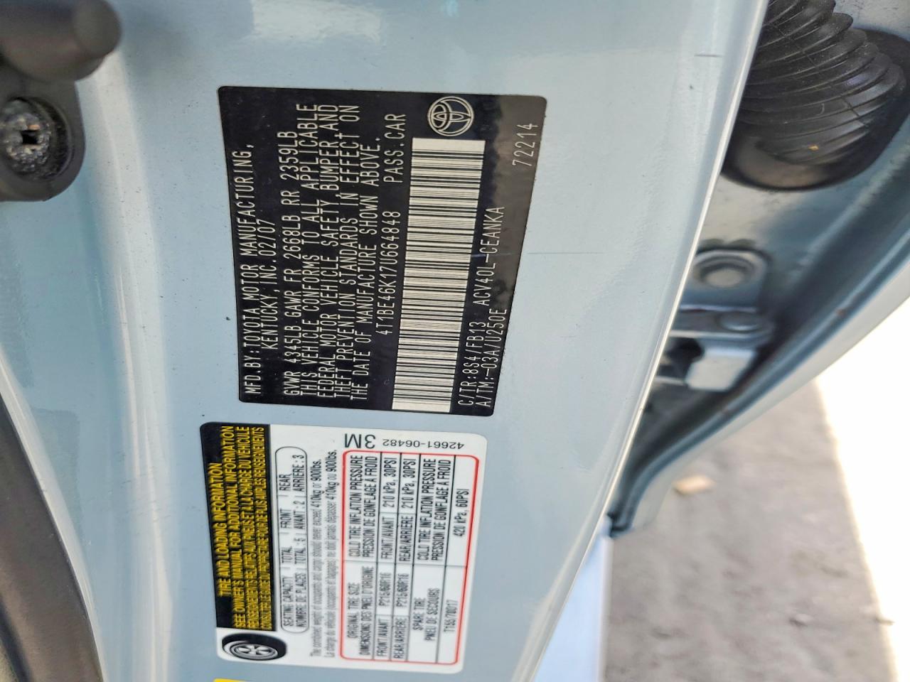 2007 Toyota Camry Le Blue vin: 4T1BE46K17U664848
