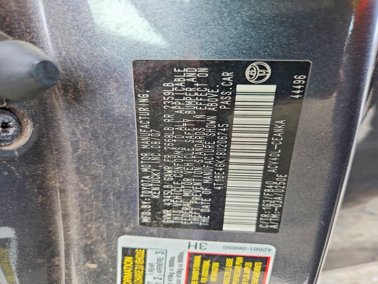 2008 Toyota Camry Le Серый vin: 4T1BE46K18U206745