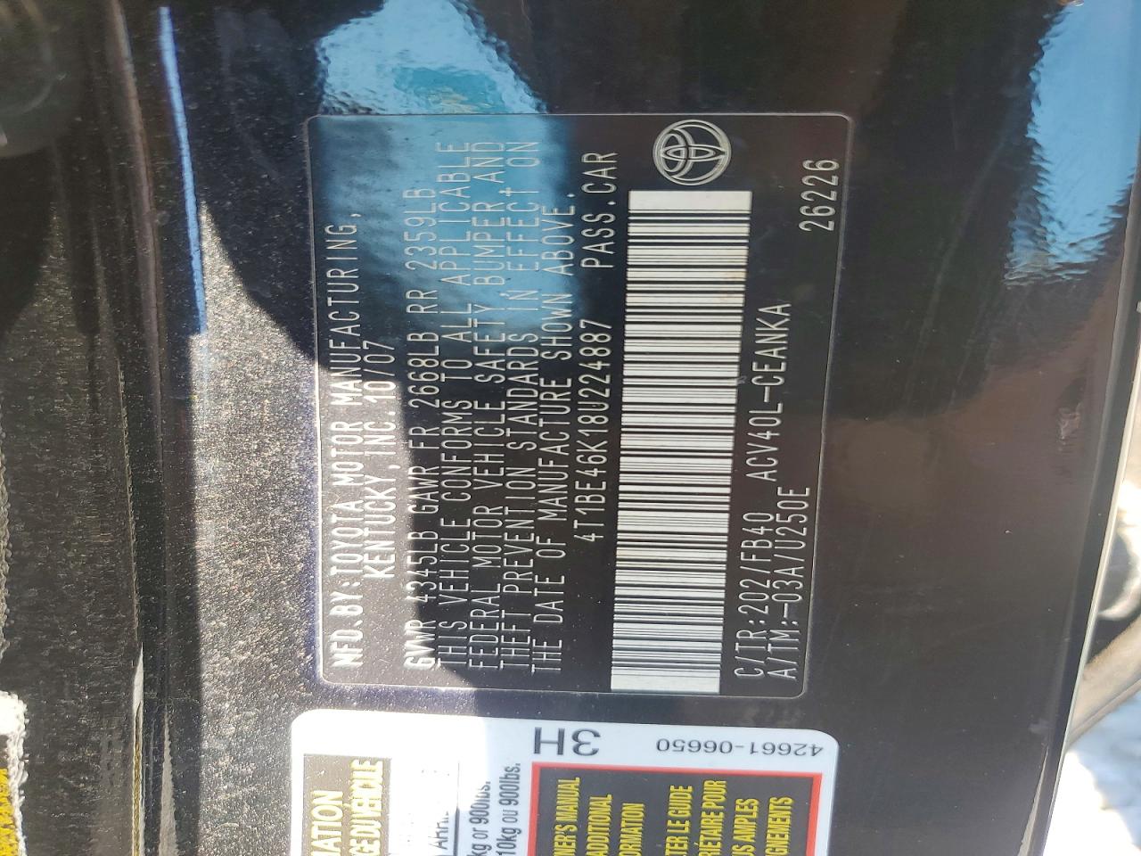 2008 Toyota Camry Le Black vin: 4T1BE46K18U224887