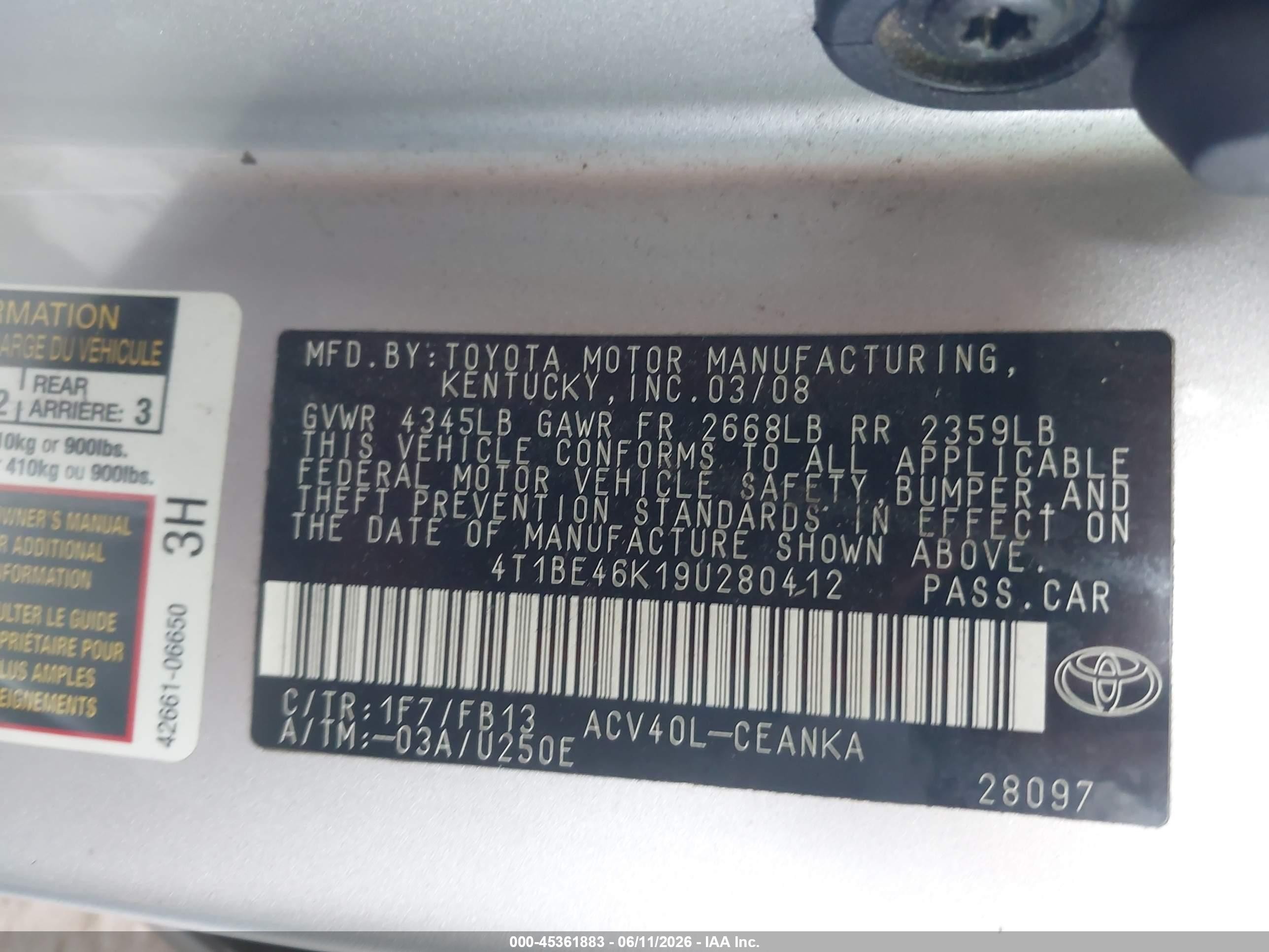 2009 Toyota Camry Le Silver vin: 4T1BE46K19U280412