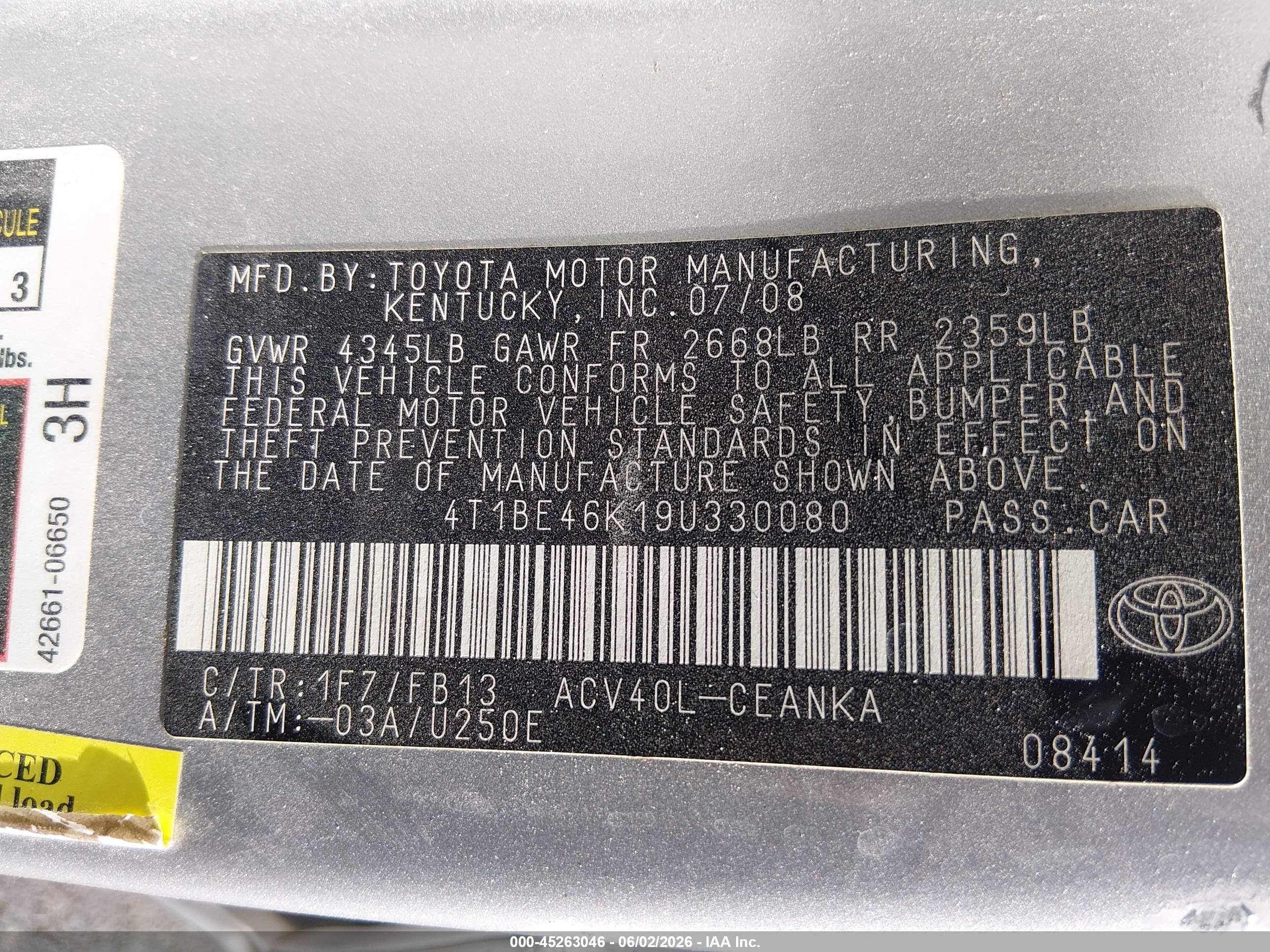 2009 Toyota Camry   Серебряный vin: 4T1BE46K19U330080