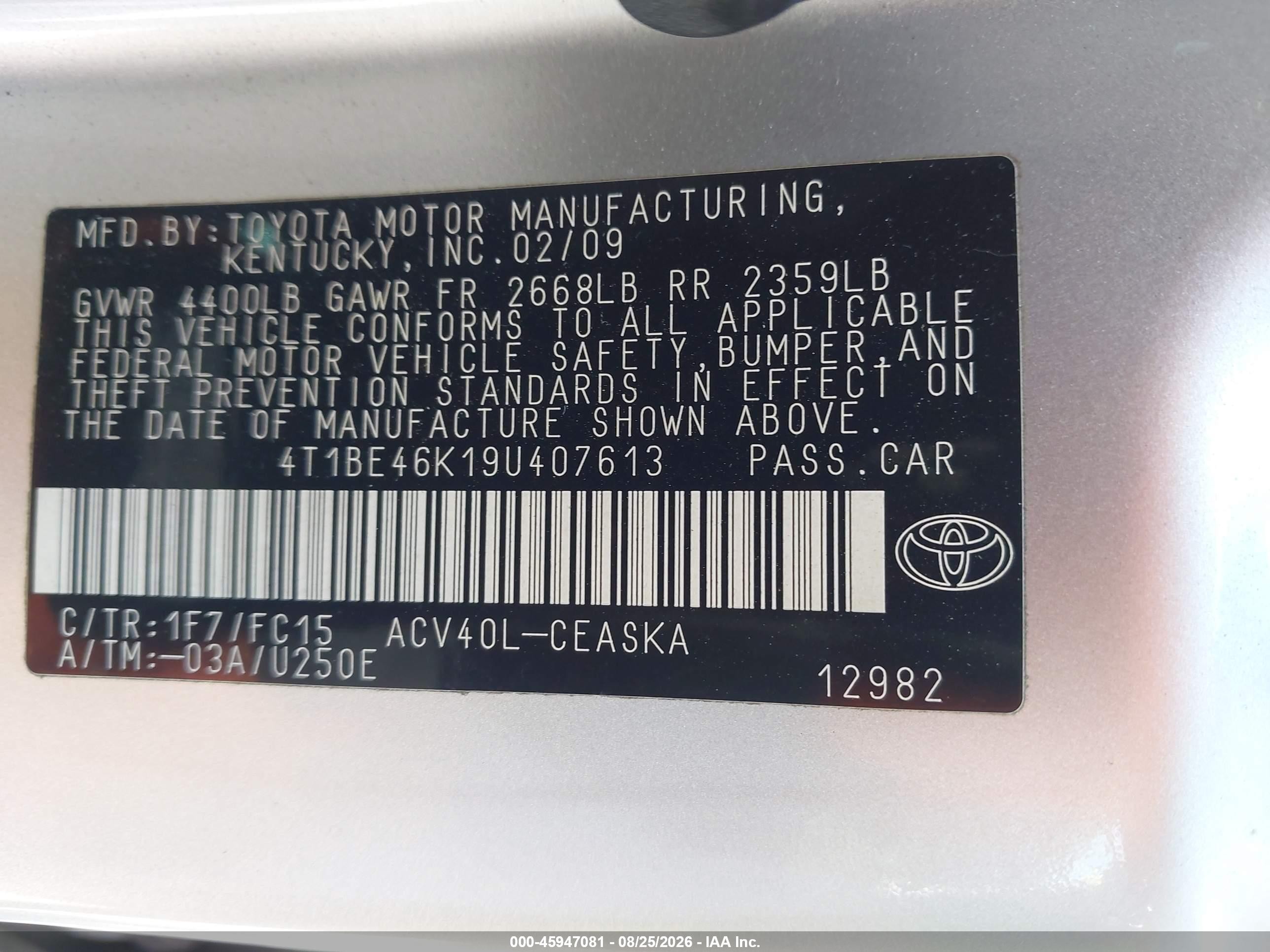 2009 Toyota Camry Se Silver vin: 4T1BE46K19U407613