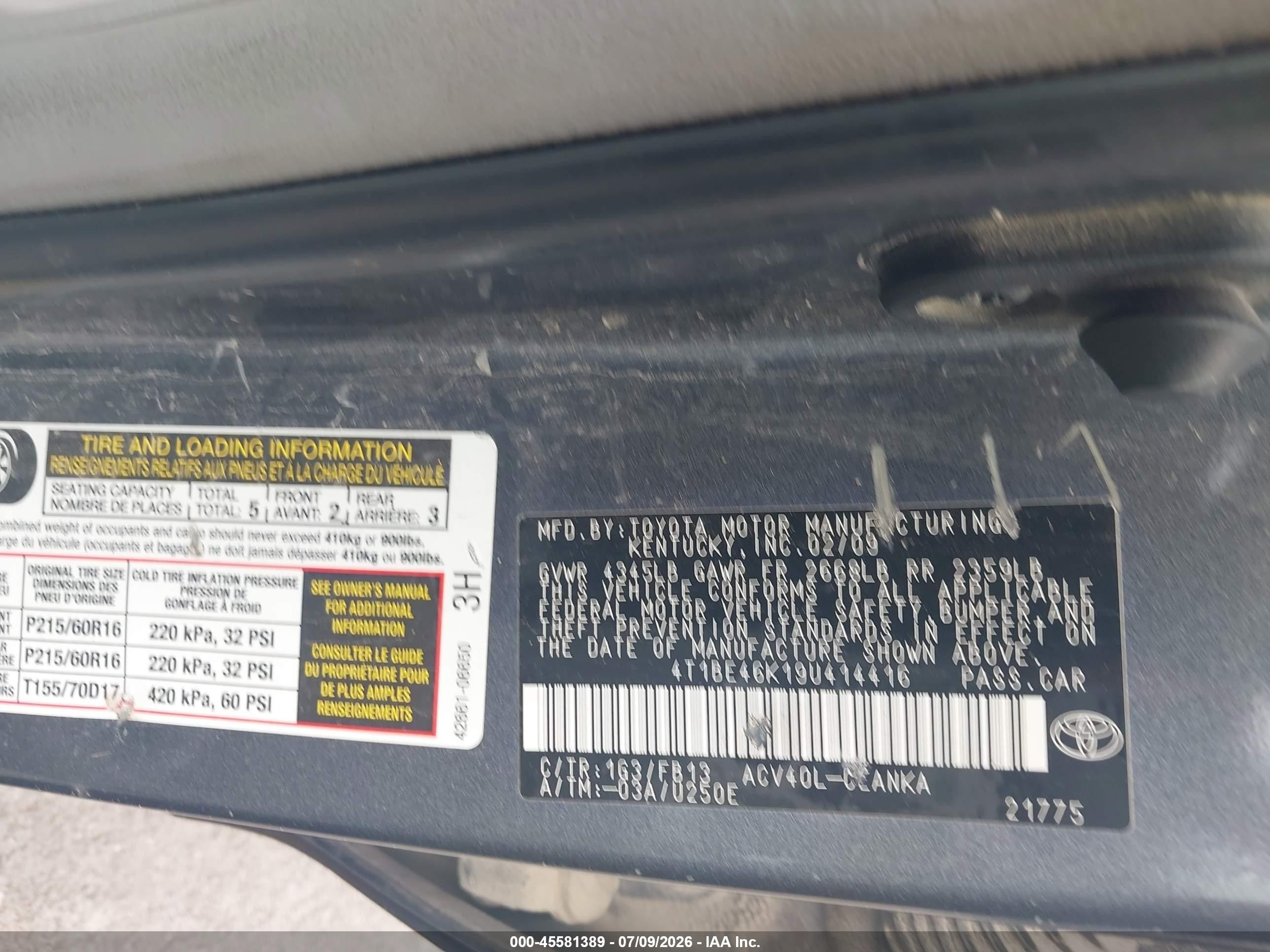 2009 Toyota Camry Le Серый vin: 4T1BE46K19U414416