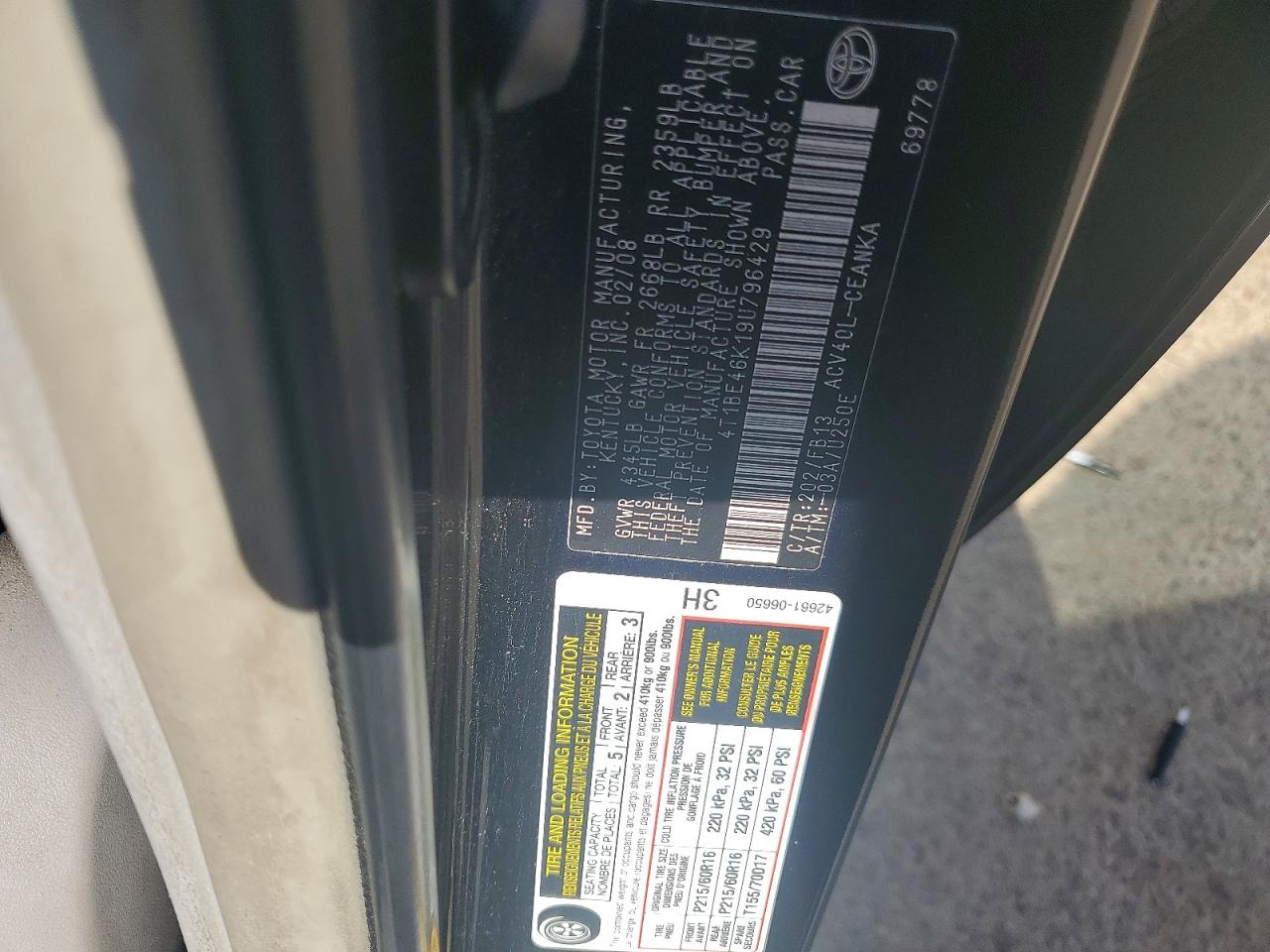 2009 Toyota Camry Le Black vin: 4T1BE46K19U796429
