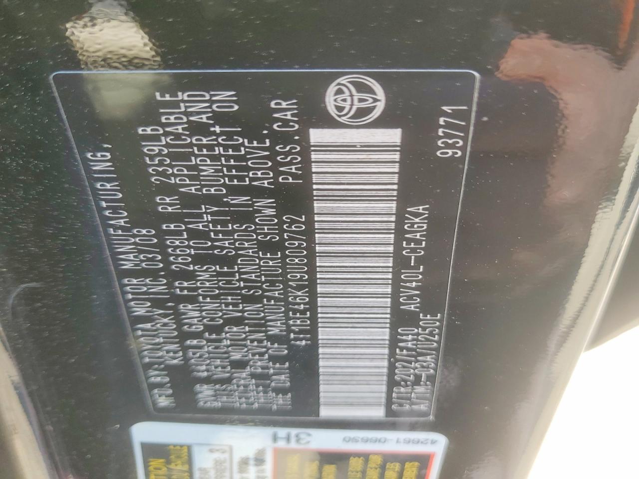 2009 Toyota Camry Xle Black vin: 4T1BE46K19U809762