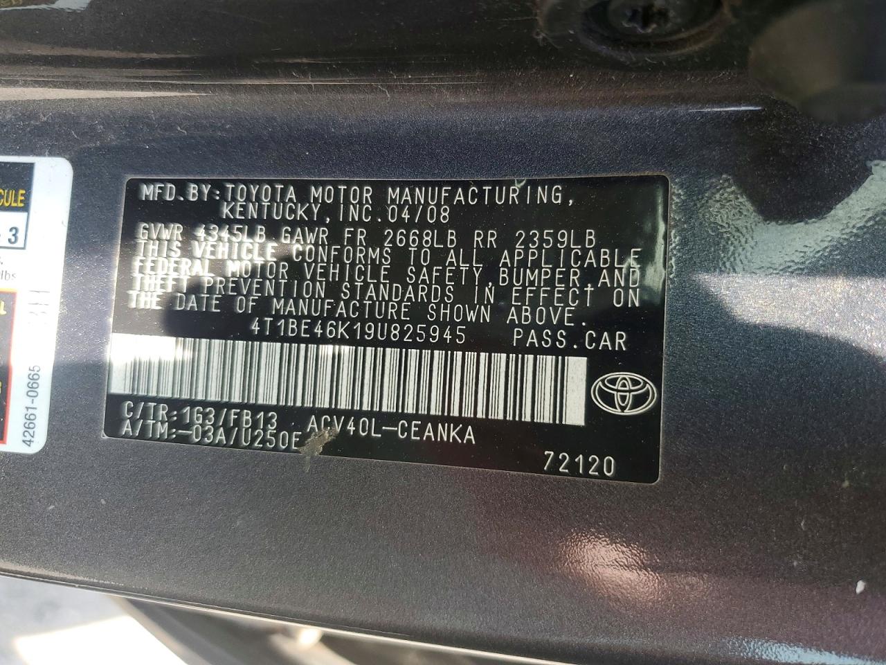 2009 Toyota Camry Le Серый vin: 4T1BE46K19U825945