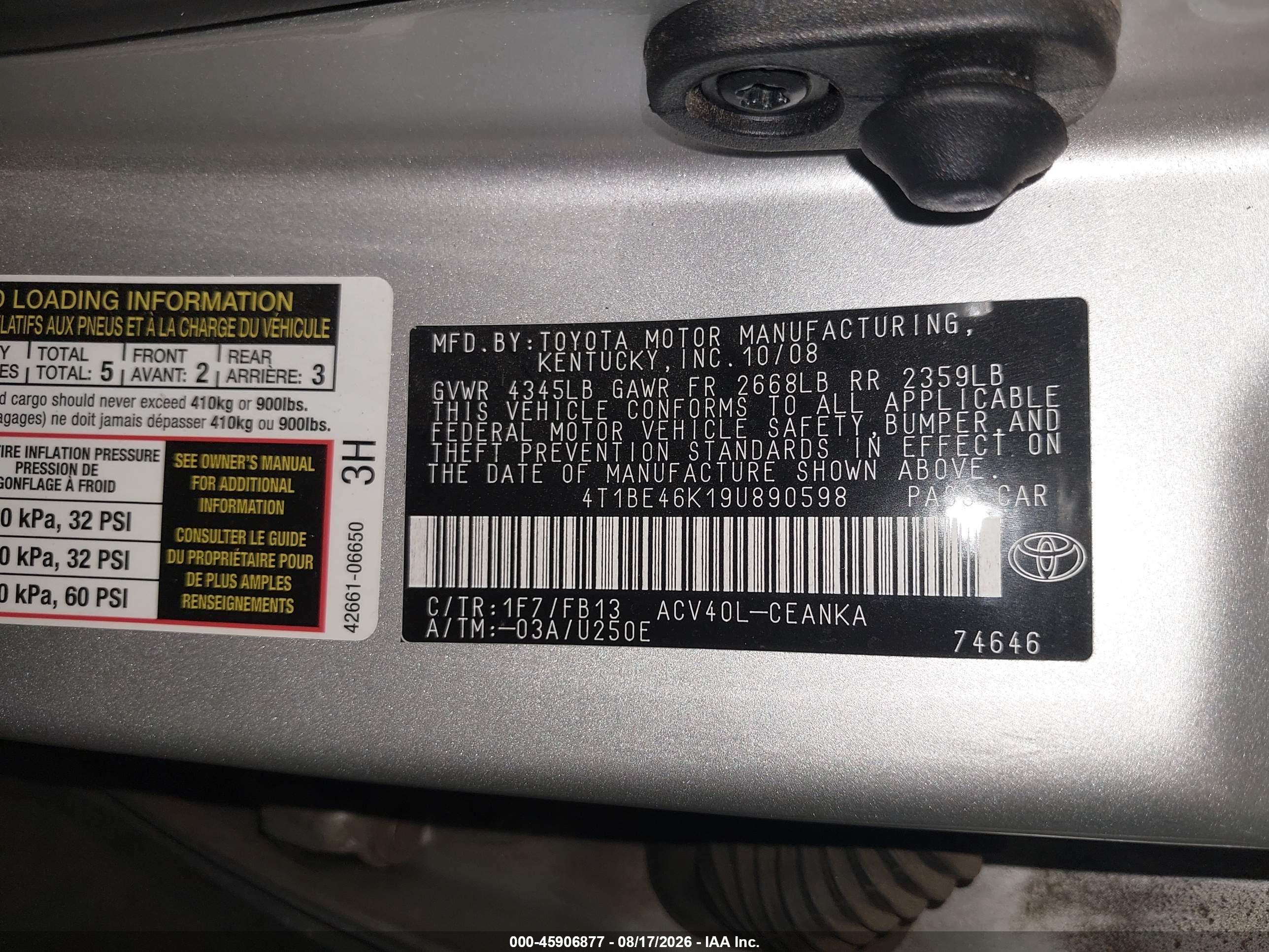 2009 Toyota Camry   Silver vin: 4T1BE46K19U890598