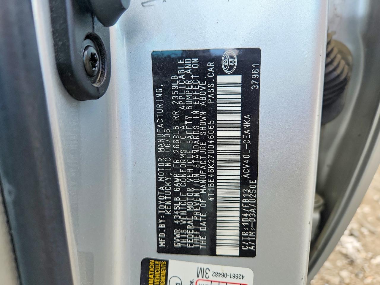 2007 Toyota Camry Le Silver vin: 4T1BE46K27U046065