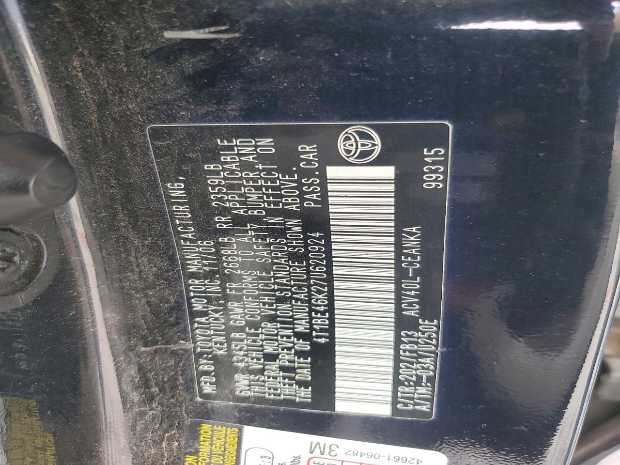 2007 Toyota Camry Le Black vin: 4T1BE46K27U620924