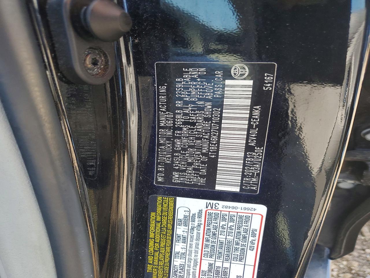 2007 Toyota Camry Le Black vin: 4T1BE46K27U710302