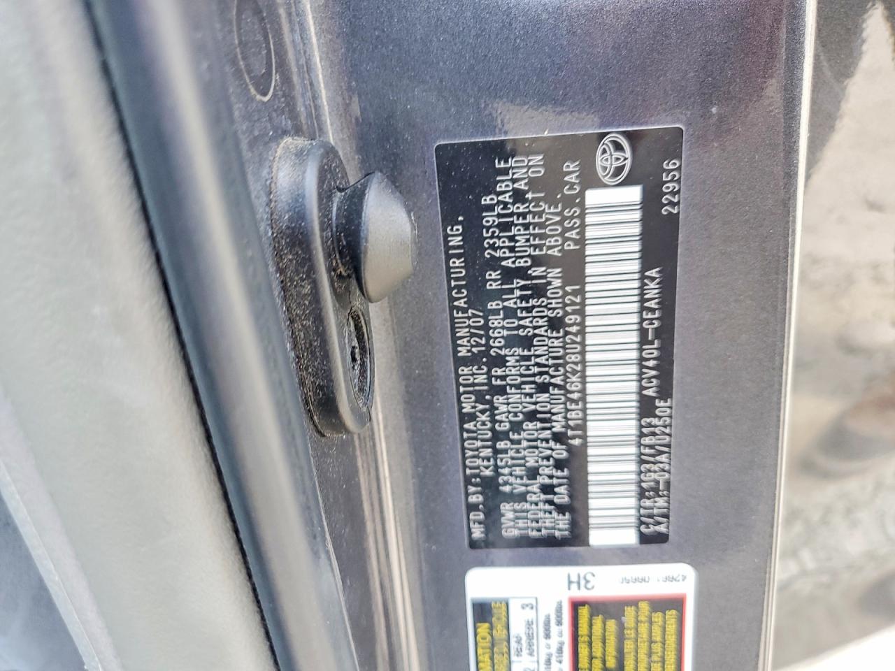 2008 Toyota Camry Le Gray vin: 4T1BE46K28U249121