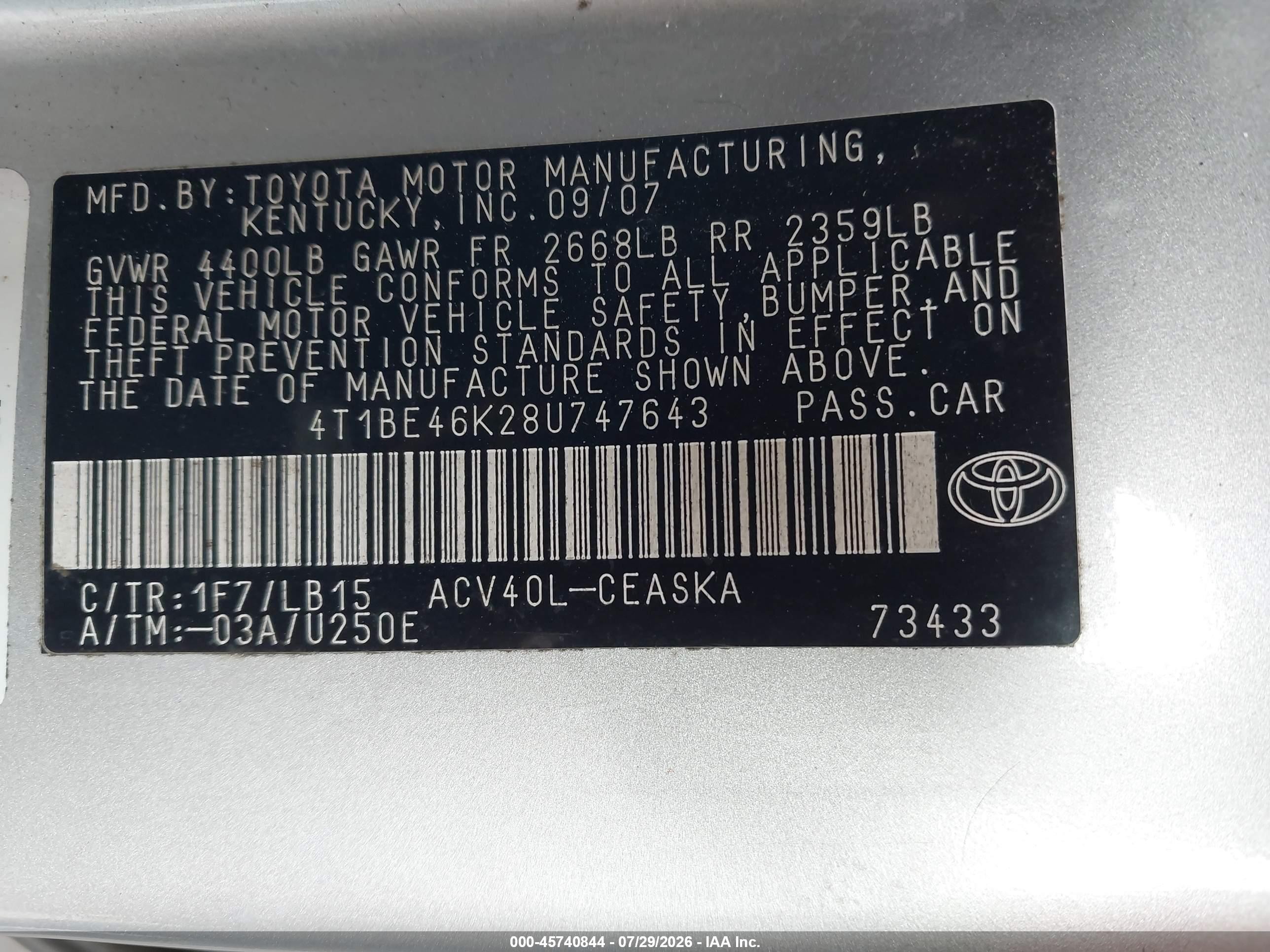 2008 Toyota Camry Se Silver vin: 4T1BE46K28U747643