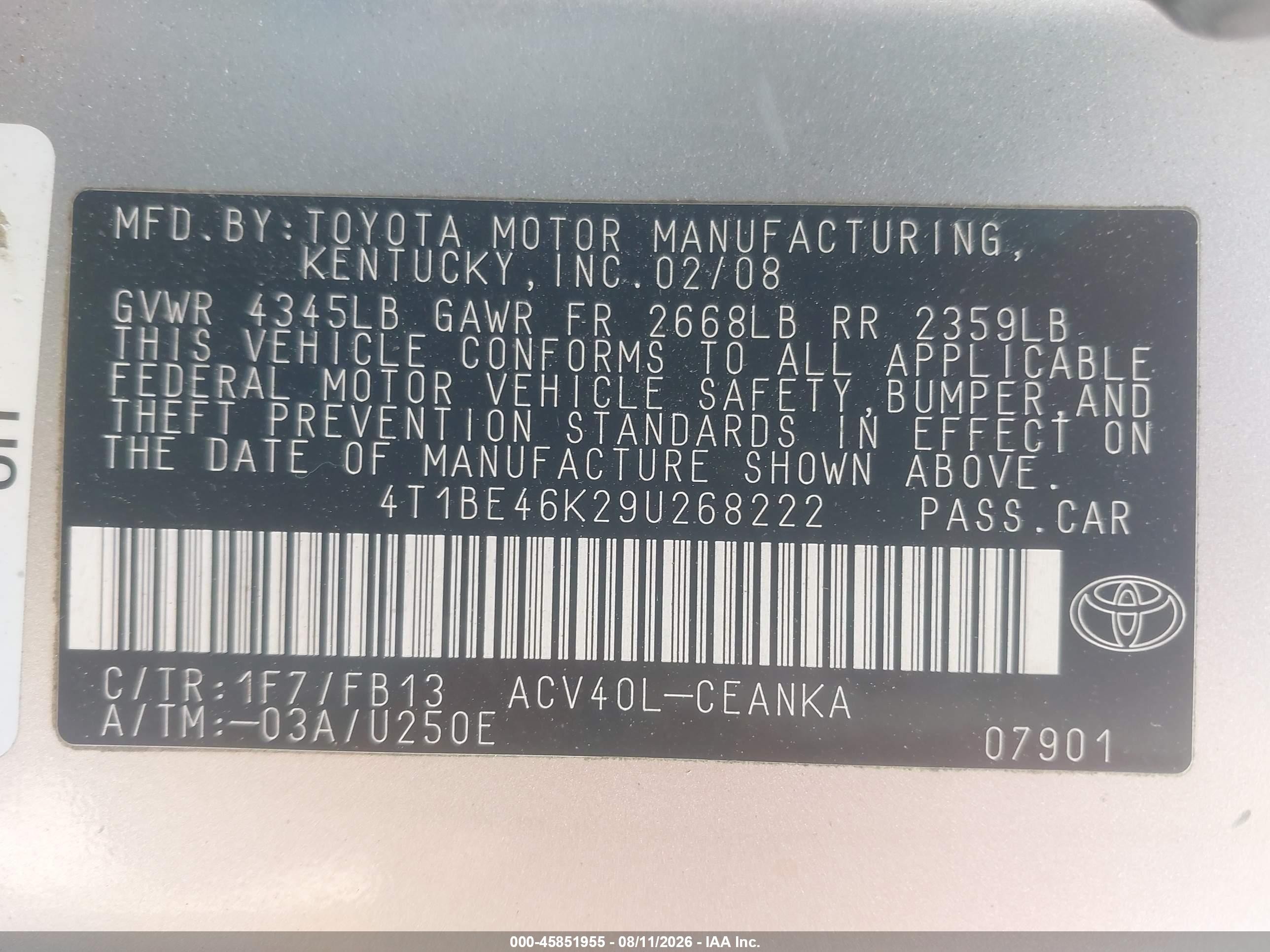 2009 Toyota Camry   Silver vin: 4T1BE46K29U268222