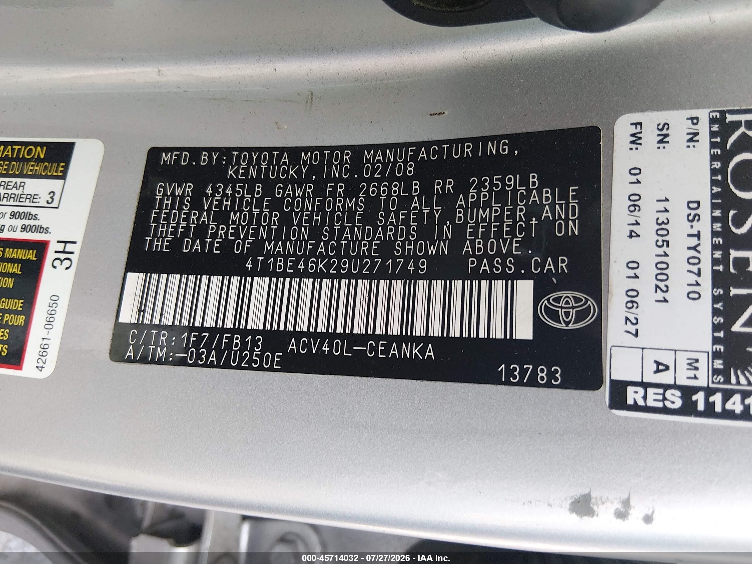 2009 Toyota Camry Le Silver vin: 4T1BE46K29U271749