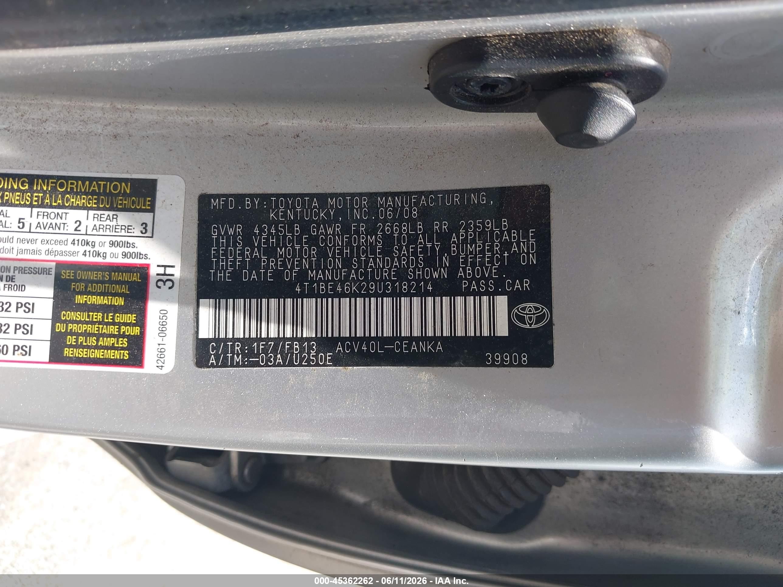 2009 Toyota Camry Le Gray vin: 4T1BE46K29U318214