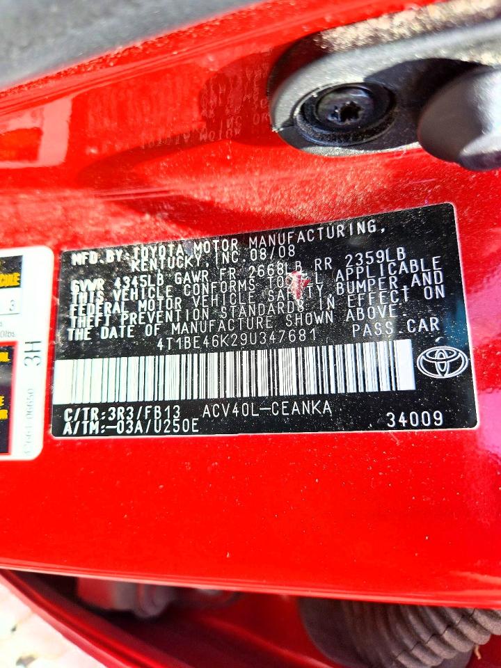 2009 Toyota Camry Le Red vin: 4T1BE46K29U347681