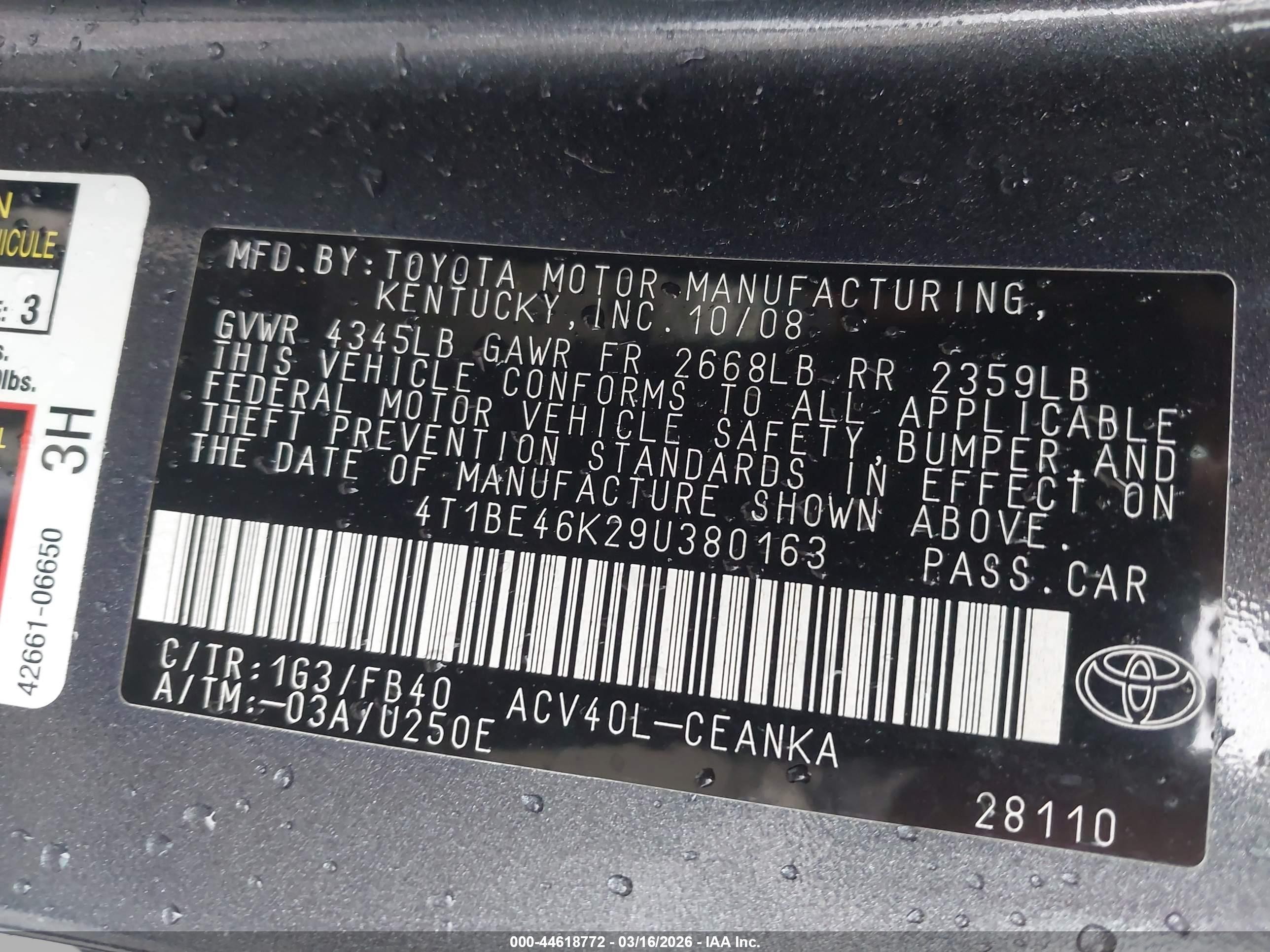 2009 Toyota Camry Le Gray vin: 4T1BE46K29U380163