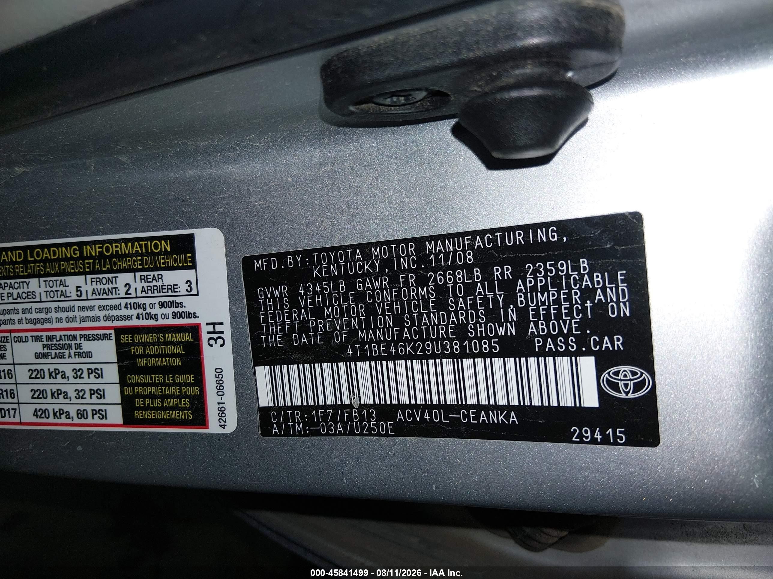 2009 Toyota Camry Le Gray vin: 4T1BE46K29U381085