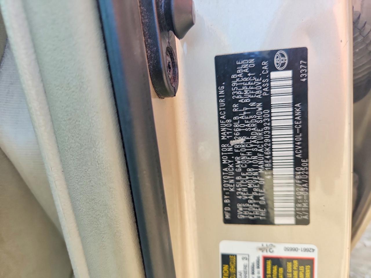 2009 Toyota Camry Le Gold vin: 4T1BE46K29U392300