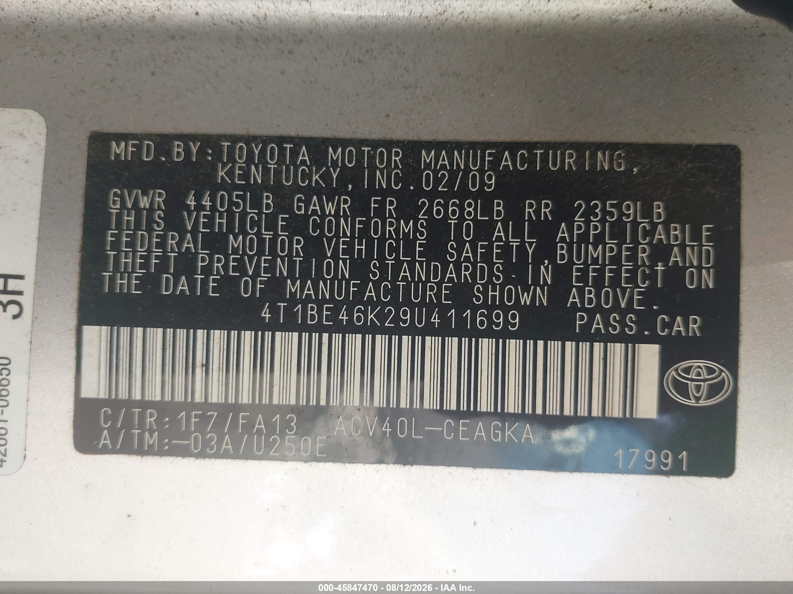 2009 Toyota Camry Xle Silver vin: 4T1BE46K29U411699