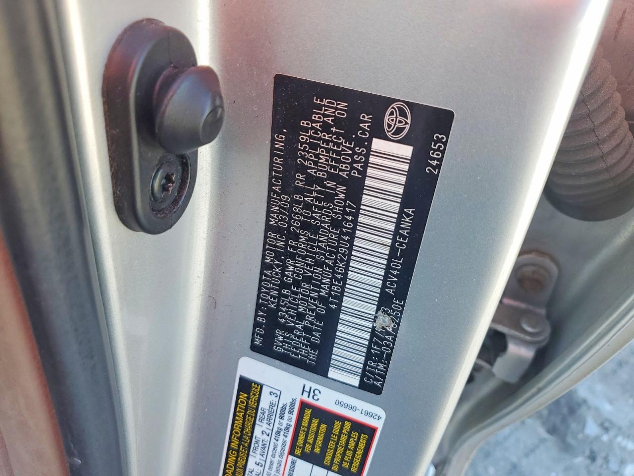 2009 Toyota Camry Le Серебряный vin: 4T1BE46K29U416417