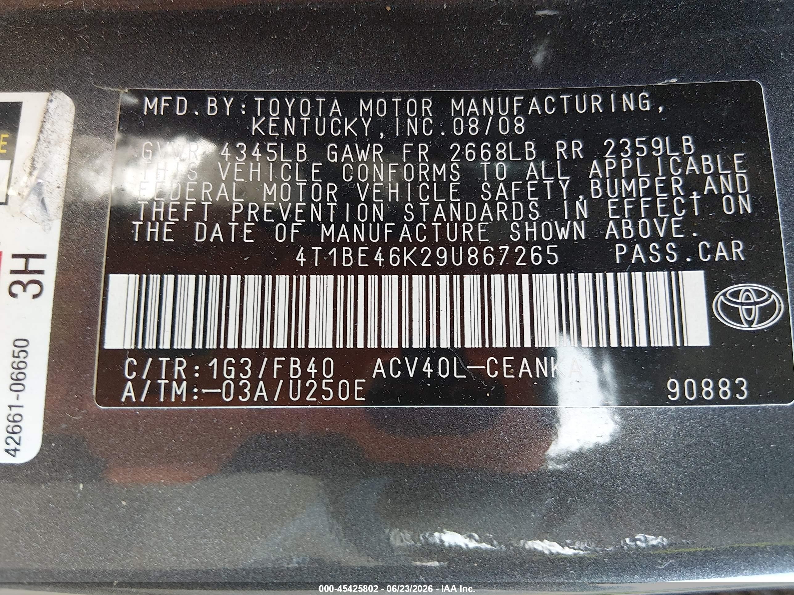 2009 Toyota Camry Le Gray vin: 4T1BE46K29U867265