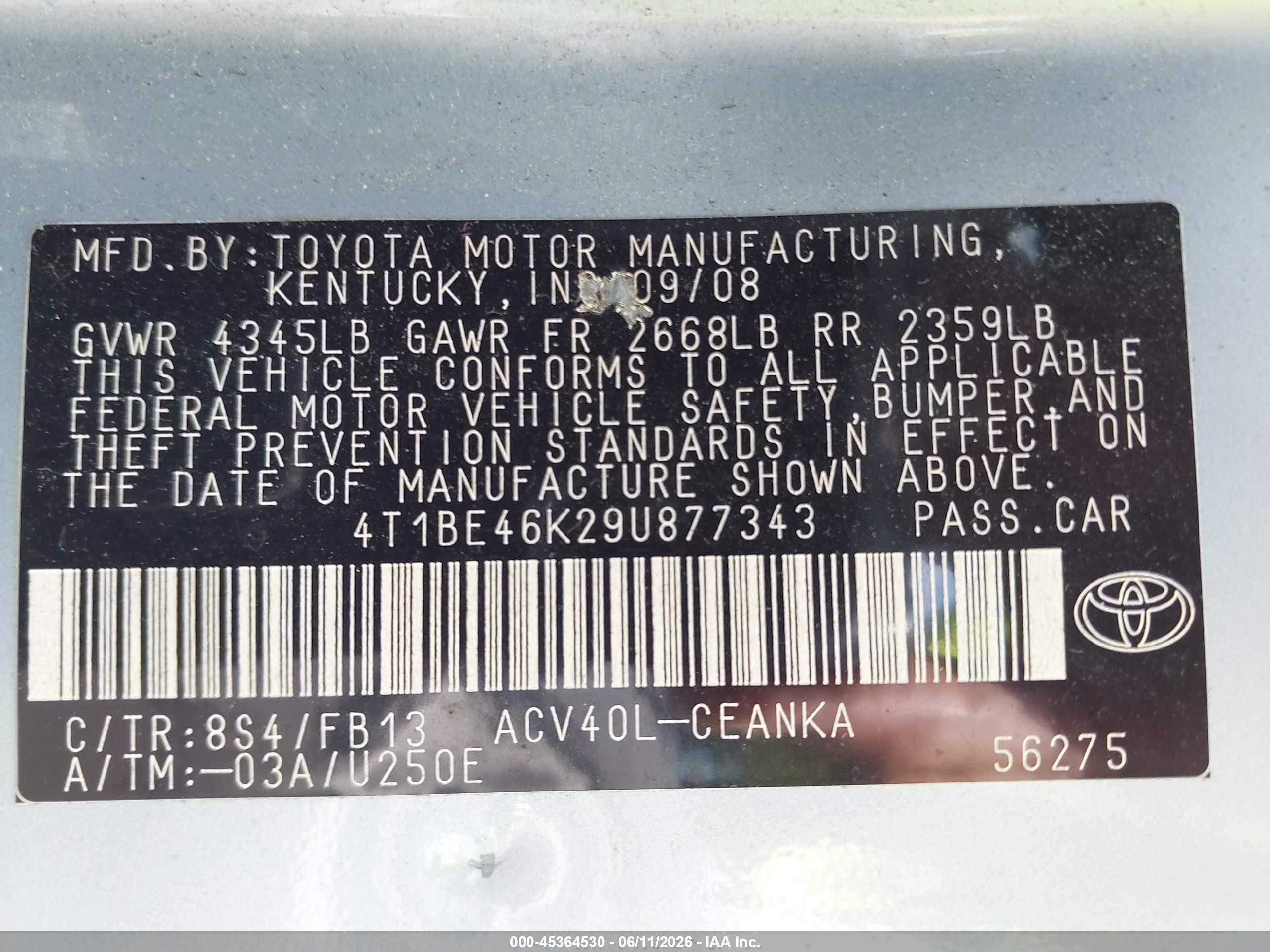 2009 Toyota Camry Le Light Blue vin: 4T1BE46K29U877343