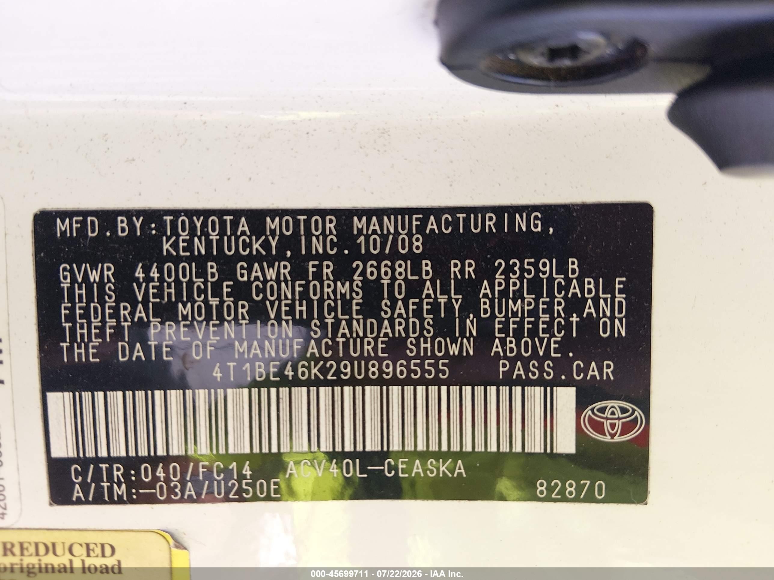 2009 Toyota Camry Se White vin: 4T1BE46K29U896555