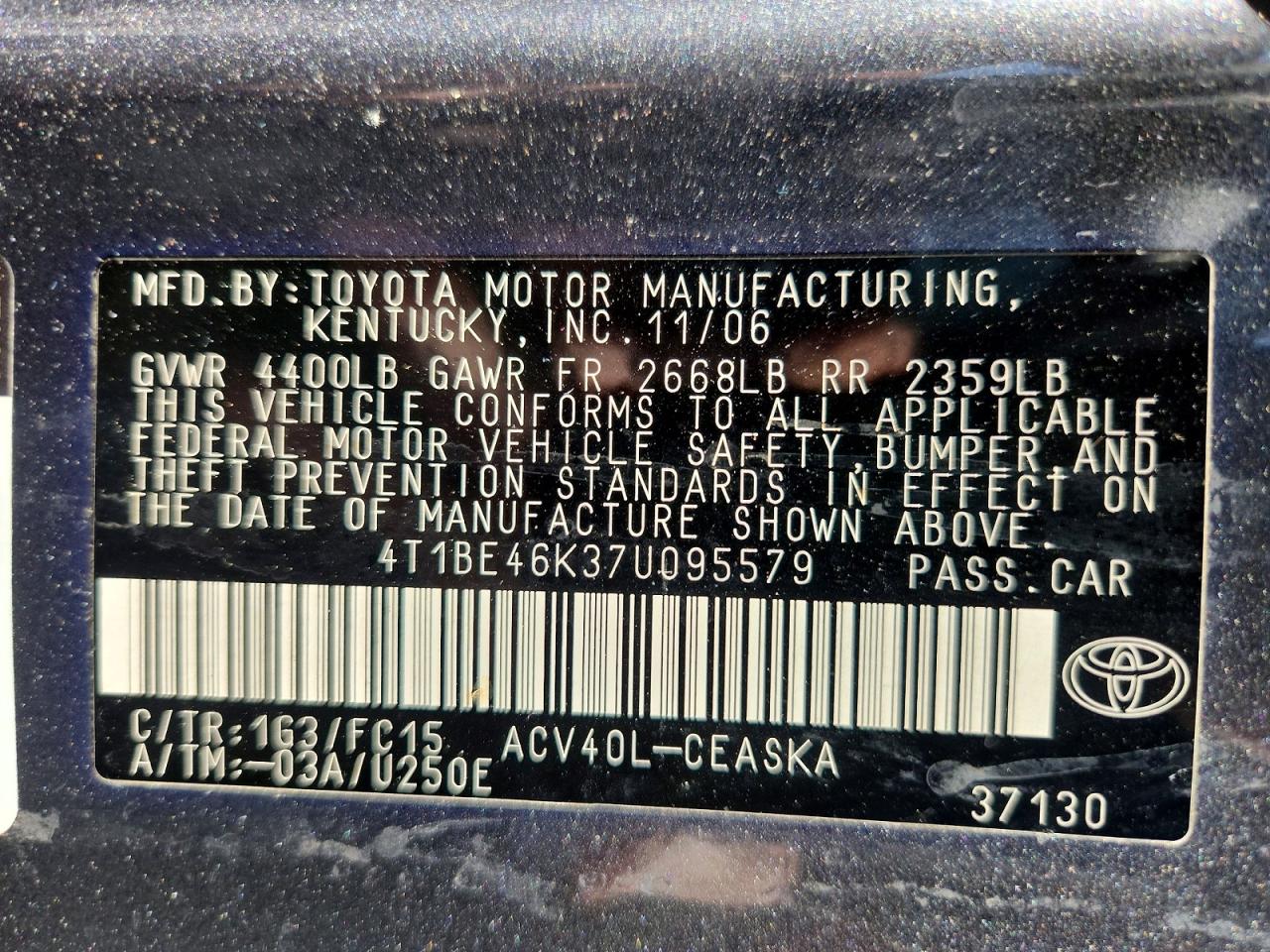 2007 Toyota Camry Se Gray vin: 4T1BE46K37U095579
