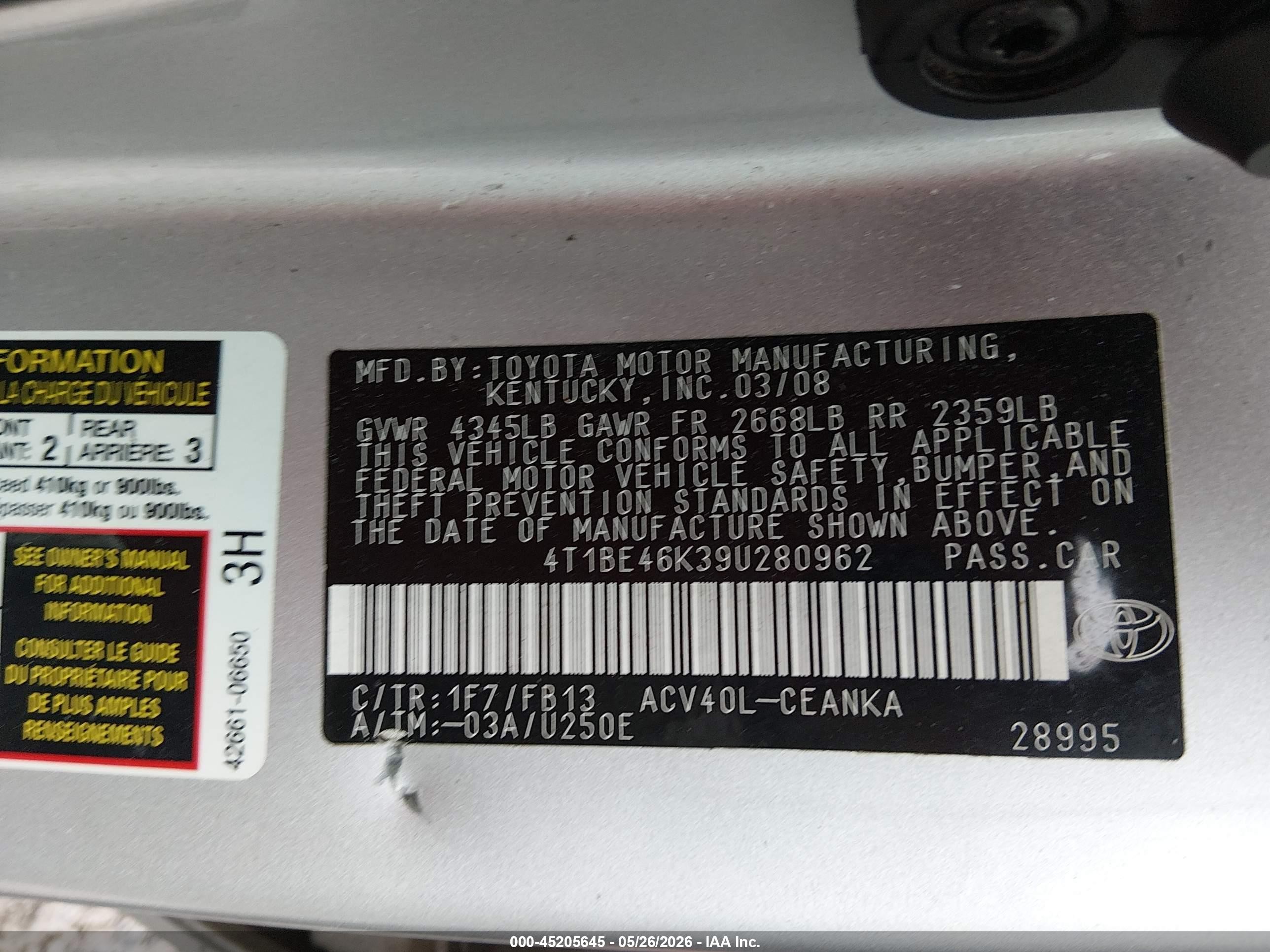 2009 Toyota Camry Le Silver vin: 4T1BE46K39U280962