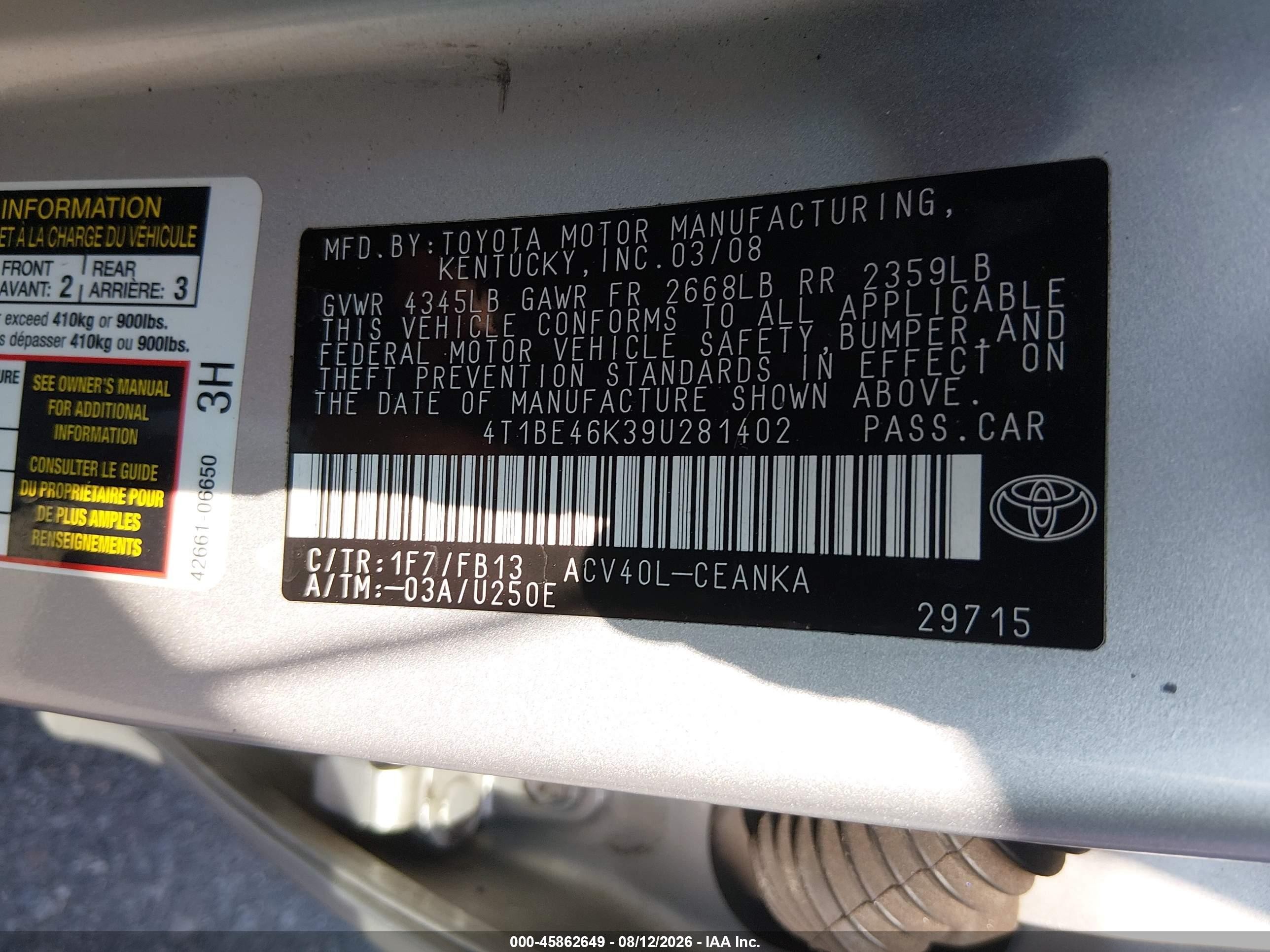 2009 Toyota Camry Se/le/xle Silver vin: 4T1BE46K39U281402