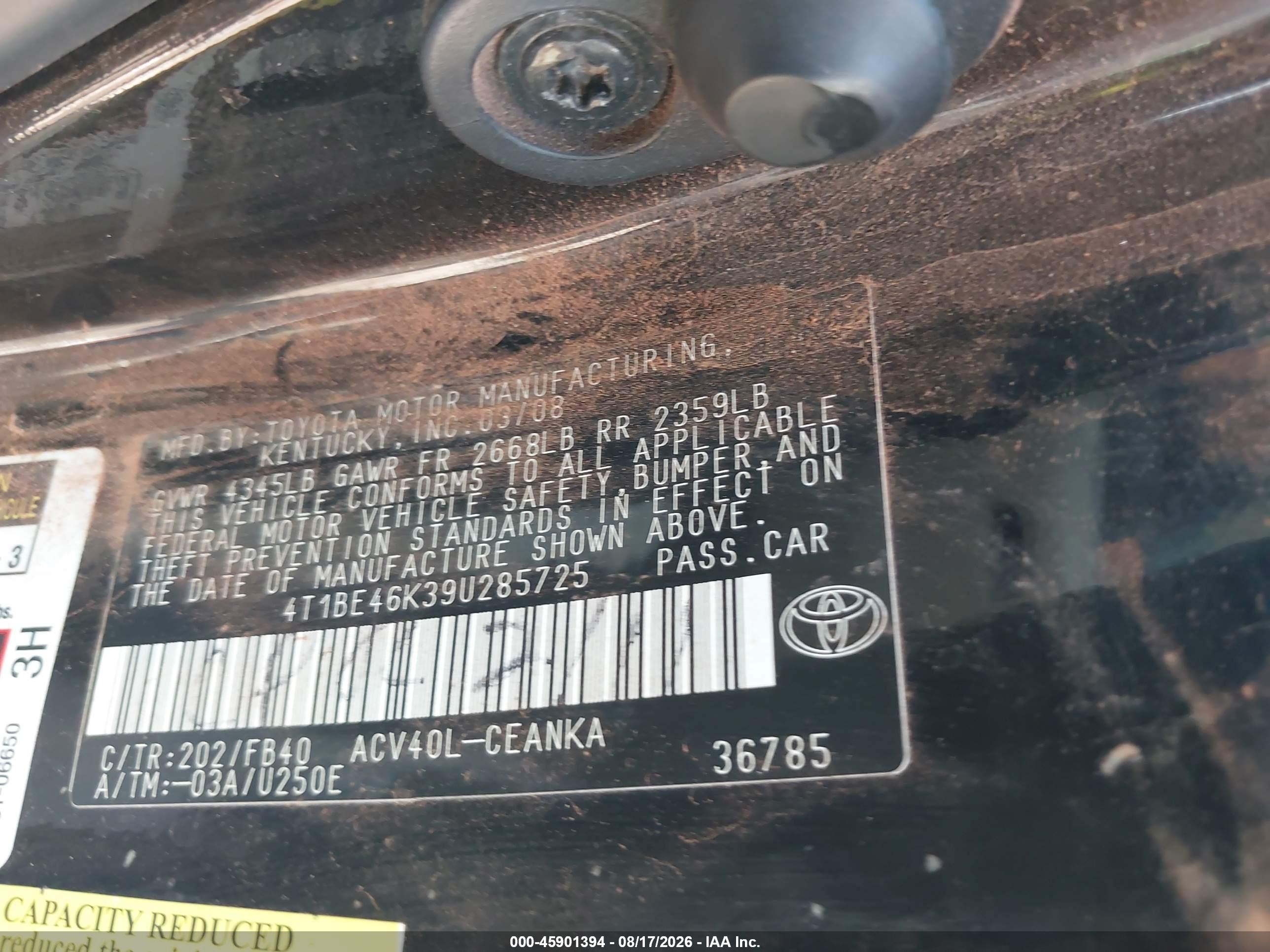 2009 Toyota Camry Le Черный vin: 4T1BE46K39U285725