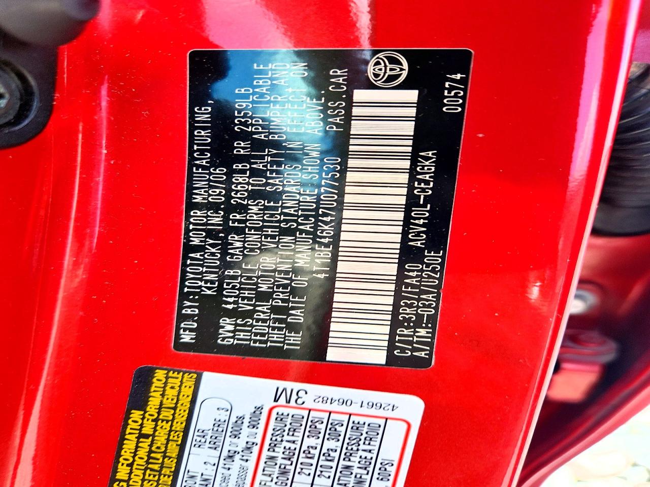2007 Toyota Camry Xle Red vin: 4T1BE46K47U077530