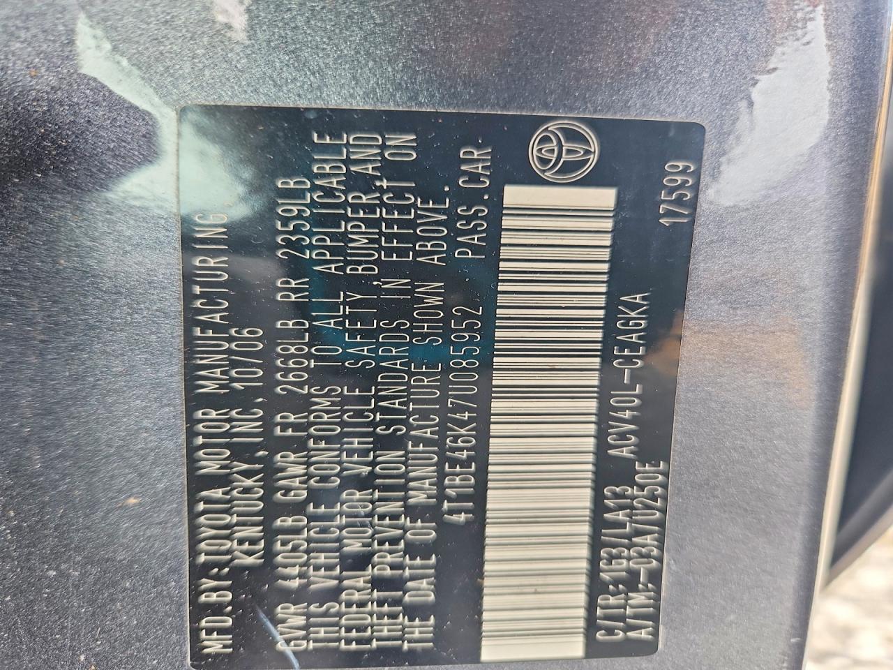 2007 Toyota Camry Xle Серый vin: 4T1BE46K47U085952