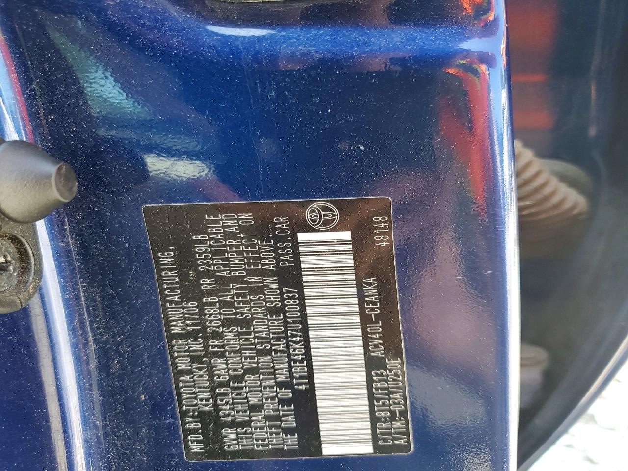 2007 Toyota Camry Le Blue vin: 4T1BE46K47U100837