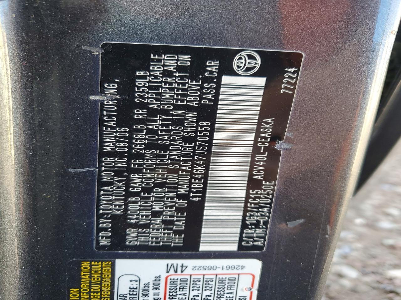 2007 Toyota Camry Se Gray vin: 4T1BE46K47U570558